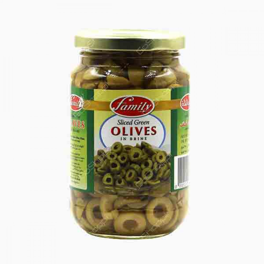 FAMILY GREEN OLIVES SLICED 185GM #501 زيتون اخضر عائلة185جرام