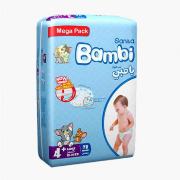 SANITA BAMBI LARGE 78S+MEGA سانتيا بامبي حفاضات اطفال كبير + حزمة حفاضات 78 حب