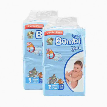 SANITA BAMBI M DIAPER JUMBO BOX 2X70" حفاضات اطفال سانيتا بامبي 70 حبة 